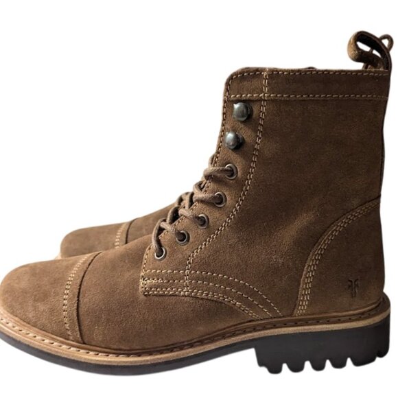 Frye Boots Russell Leather Suede Mens Tan Side Zip Lace Up FR41606 Size 8 NWOB - Picture 4 of 8